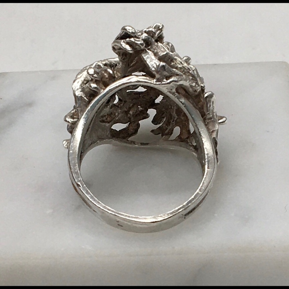 Antique Sterling Silver Art Deco Tree Branch Abstract Huge Dome Ring - Picture 4 of 4